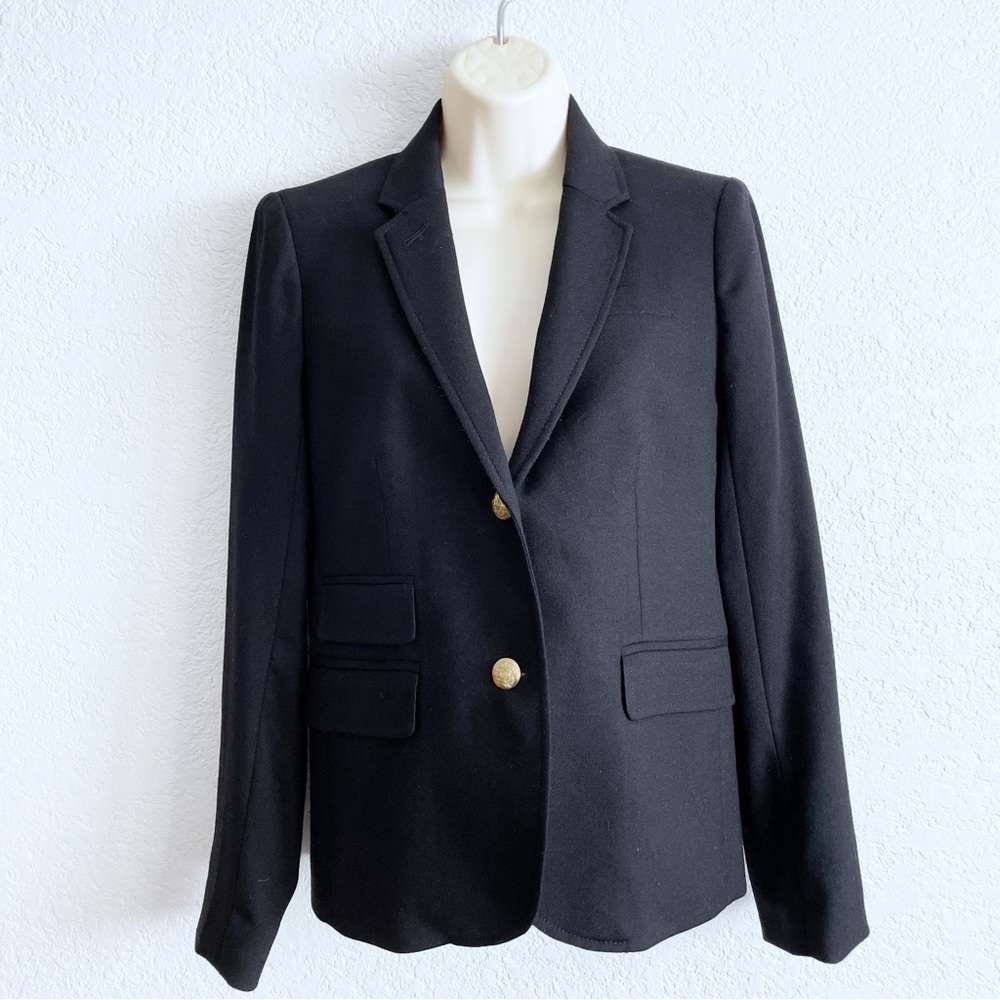 J. Crew Original Schoolboy Black Wool Blend Blazer Size 2 Preppy Academia